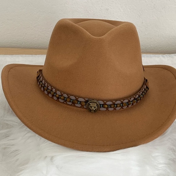 Western Camel Fashion Felt Hat with Gucci Tiger Button Band BNWOT - Picture 13 of 16